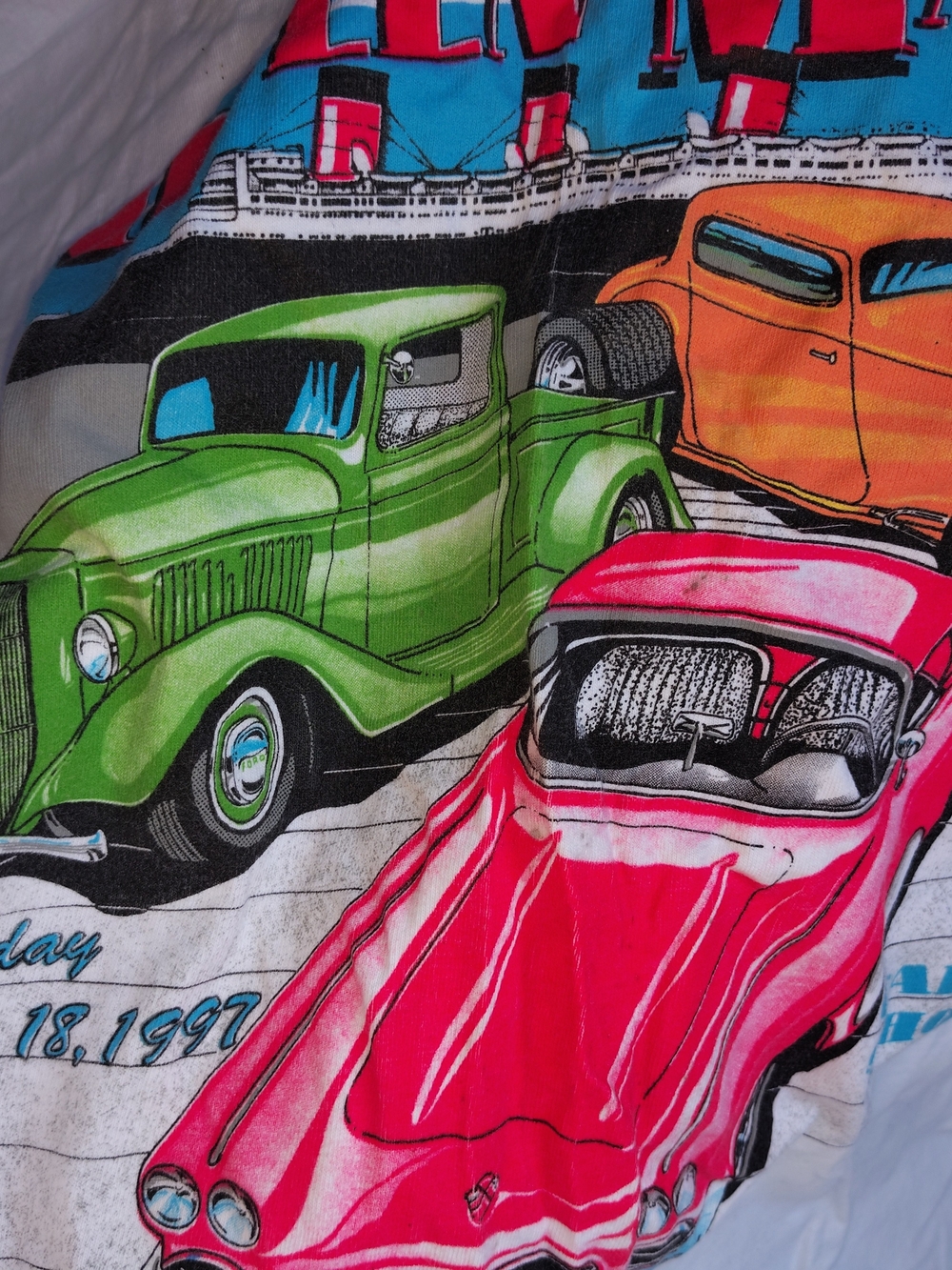 Vintage Cars Printed Men's T Shirt - Red, Green, Orange Cars